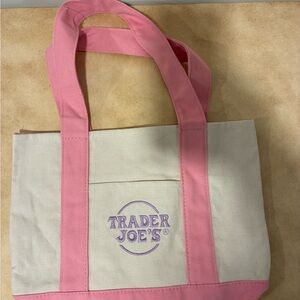 Trader Joe’s Mini Canvas Tote Pink and Cream Tote Bag
